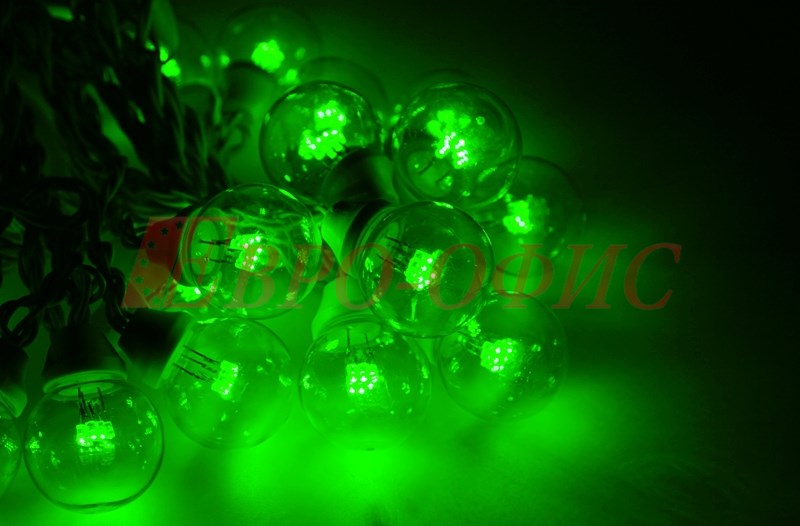 Гирлянда LED Galaxy Bulb String 10м, черный КАУЧУК, 30 ламп*6 LED ЗЕЛЕНЫЕ, влагостойкая IP65 331-324