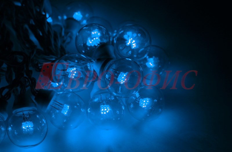 Гирлянда LED Galaxy Bulb String 10м, черный КАУЧУК, 30 ламп*6 LED СИНИЕ 331-302